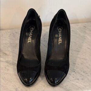 CHANEL Women's Black Suede and Patent Leather Heels